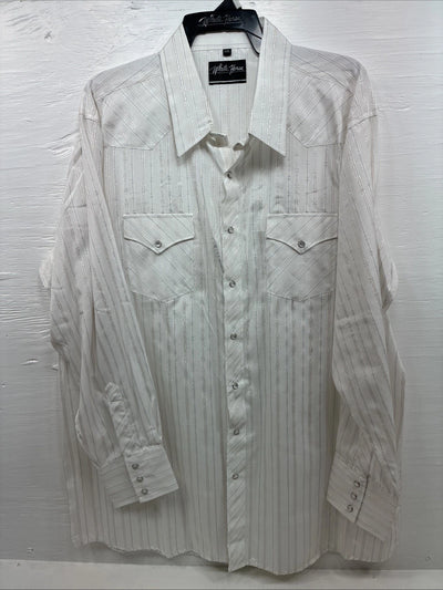New Men’s White Horse White Stripe Western Long Sleeve Pearl Snap 2XL H-47