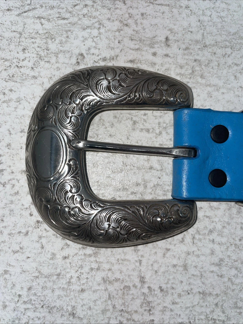 New Blue Genuine Leather Silver Bling XL Belt #N3431617 Z-30