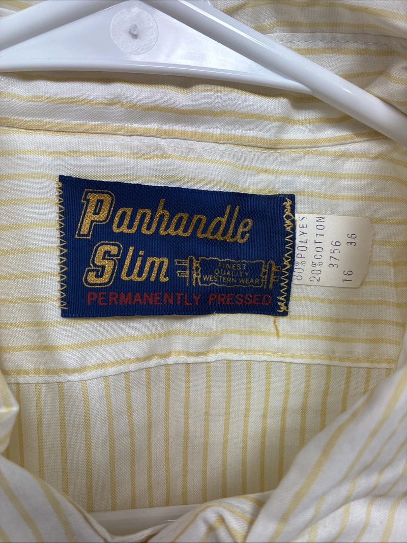 New Men’s Panhandle Slim Yellow Strip Long Sleeve Pearl Snap 16 Large AA-33
