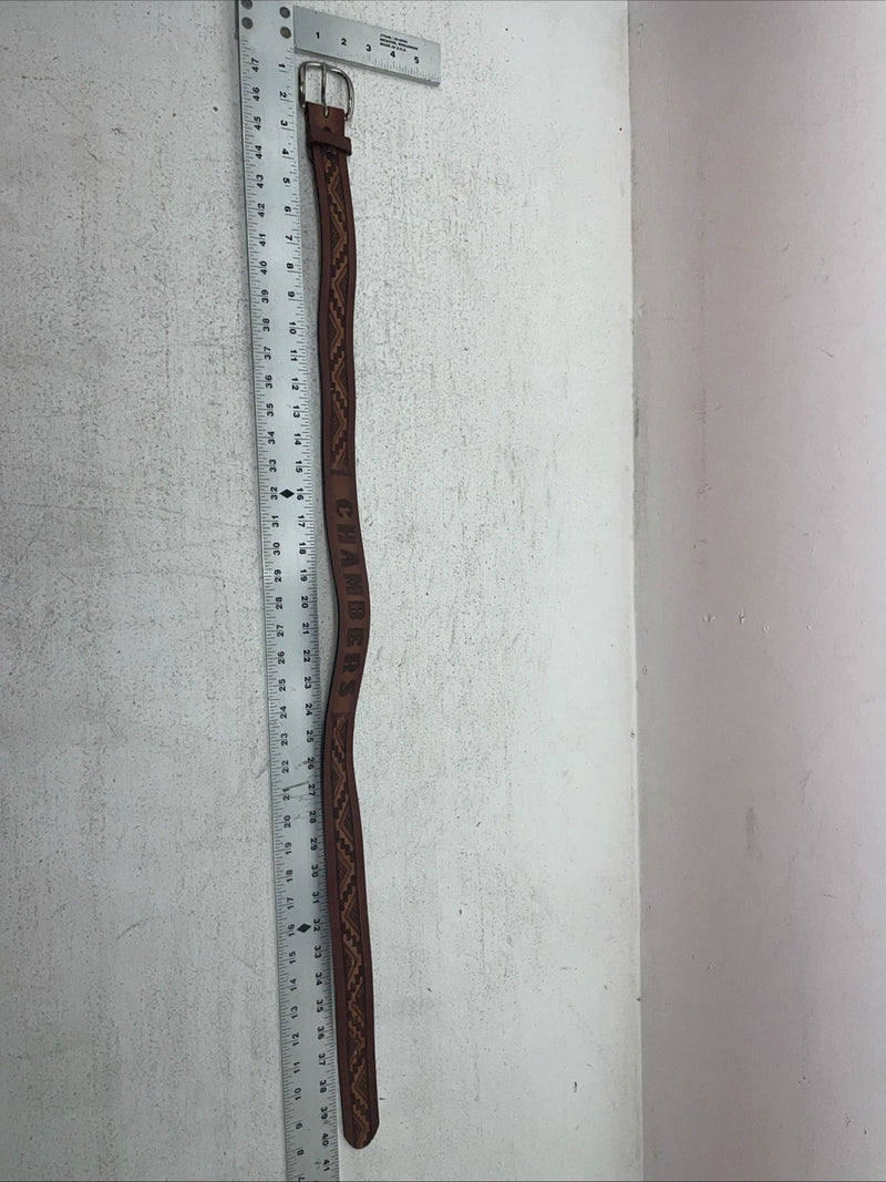 New Brown Genuine Leather Chambers Tooled Belt 34” #6551 Z-8 