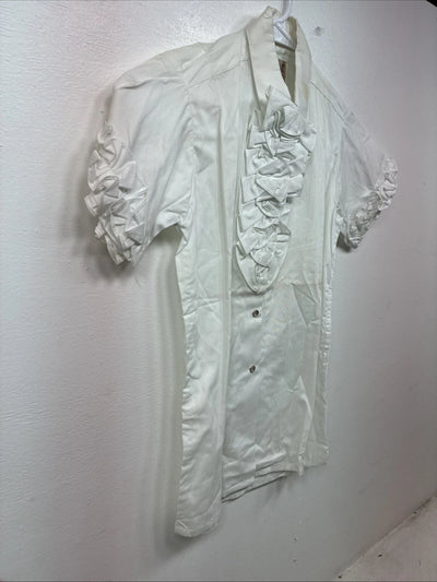 New Women’s Rockmount White Designed Short Sleeve Pearl Snap Size 0 YY-31