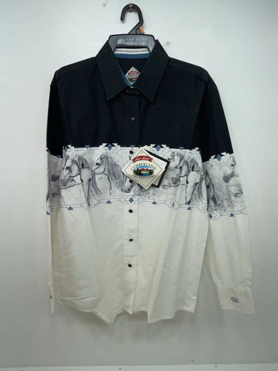 New Women’s White Black Cumberland Outfitters Long Sleeve Button Up M 3B-85