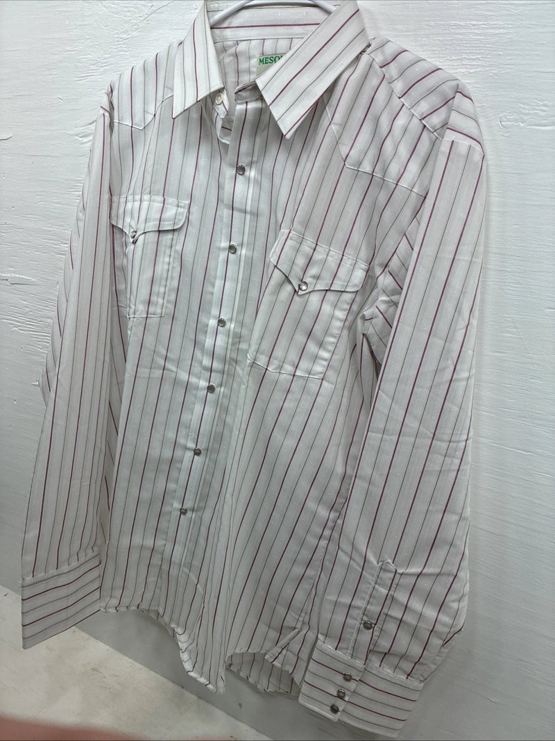 New Men’s Mesquite White Stripe Long Sleeve Pearl Snap 16 Large CC-62