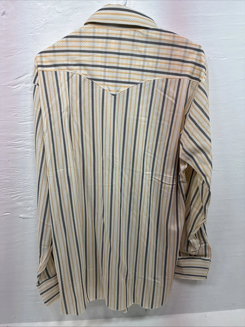 New Men’s H Bar C Yellow Black Stripe Long Sleeve Pearl Snap 17 XL O-29