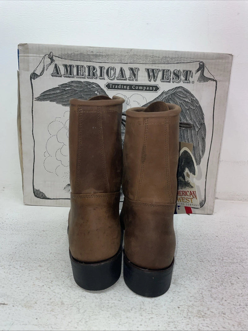 New Men’s Brown Lace Up American West Cowboy Boots. 6992 7.5 7 1/2 E W. 1-92