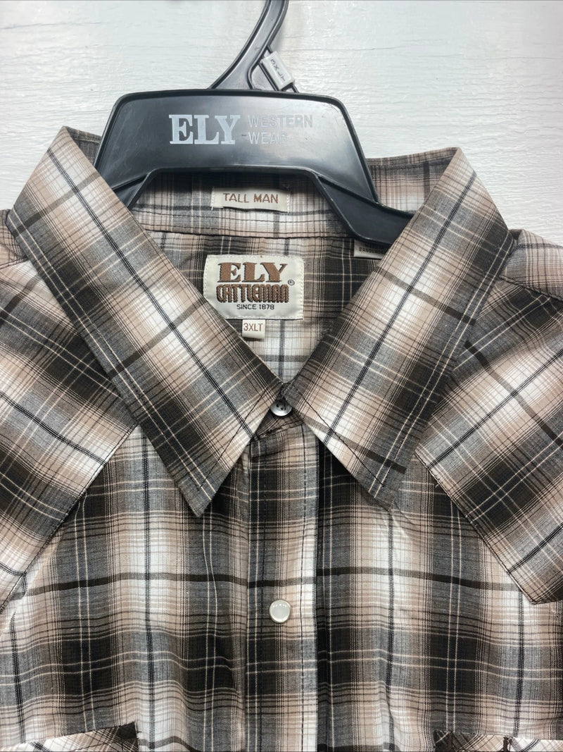 New Men’s ELY Cattleman Brown Long Sleeve Pearl Snap 3XL E-22