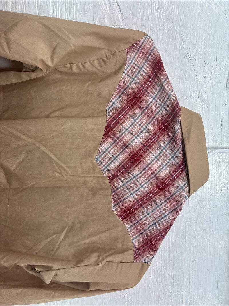 New Kids Champion Western Tab Pink Plaid Long Sleeve Pearl Snap Size 14 CC-114