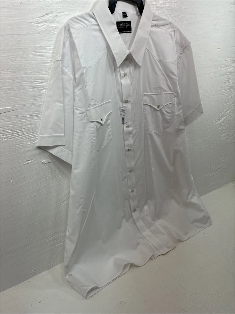 New Men’s White Horse White Shirt Sleeve Pearl Snap 4XL E-96