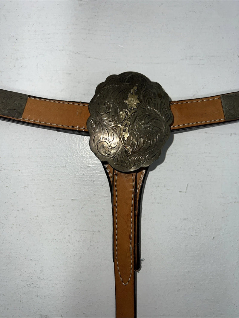 New Leather Circle Y Breast Collar With Bronze Metal Plates. #4287,1009 S-42