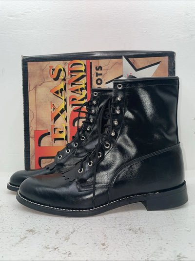 New Men’s Black Lace Up Texas Brand Cowboy Boots. 8850 11 E E. 8-89