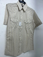 New Men’s White Horse Tan Striped Short Sleeve Pearl Snap Small B-40