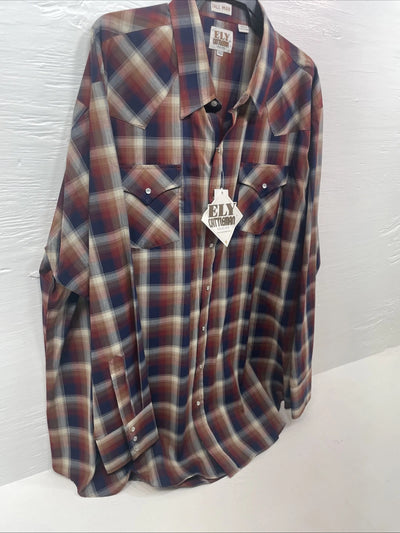 New Men’s ELY Cattleman Multiple Color Long Sleeve Pearl Snap 3XL E-32