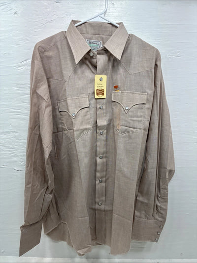 New Men’s H Bar C Brown Long Sleeve Pearl Snap 16 X 36 Large CC-63