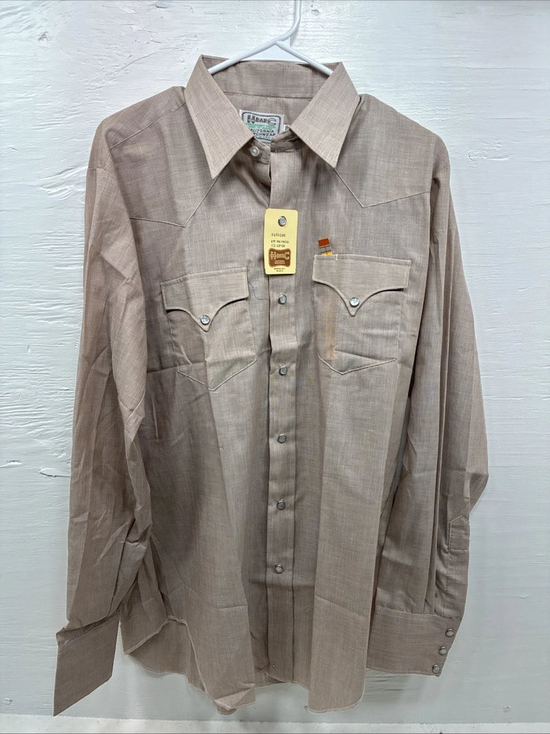 New Men’s H Bar C Brown Long Sleeve Pearl Snap 16 X 36 Large CC-63