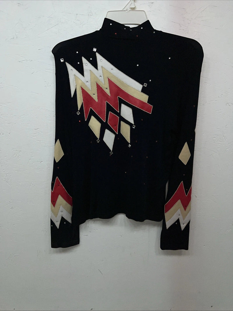 New Womens 1849 Authentic Ranchwear Black Red Long sleeve Show Shirt Large QQ-12