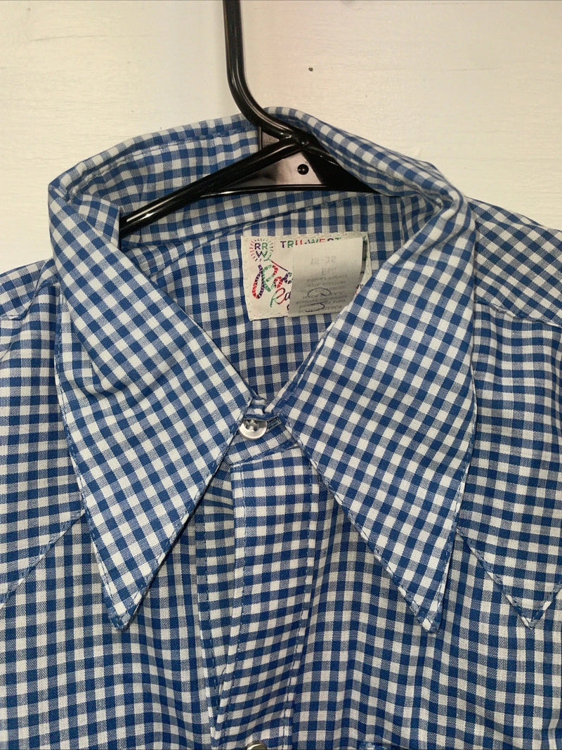 New men’s RockMount Ranch Blue Long Sleeve Pearl Snap 15 X 35 Medium B-81