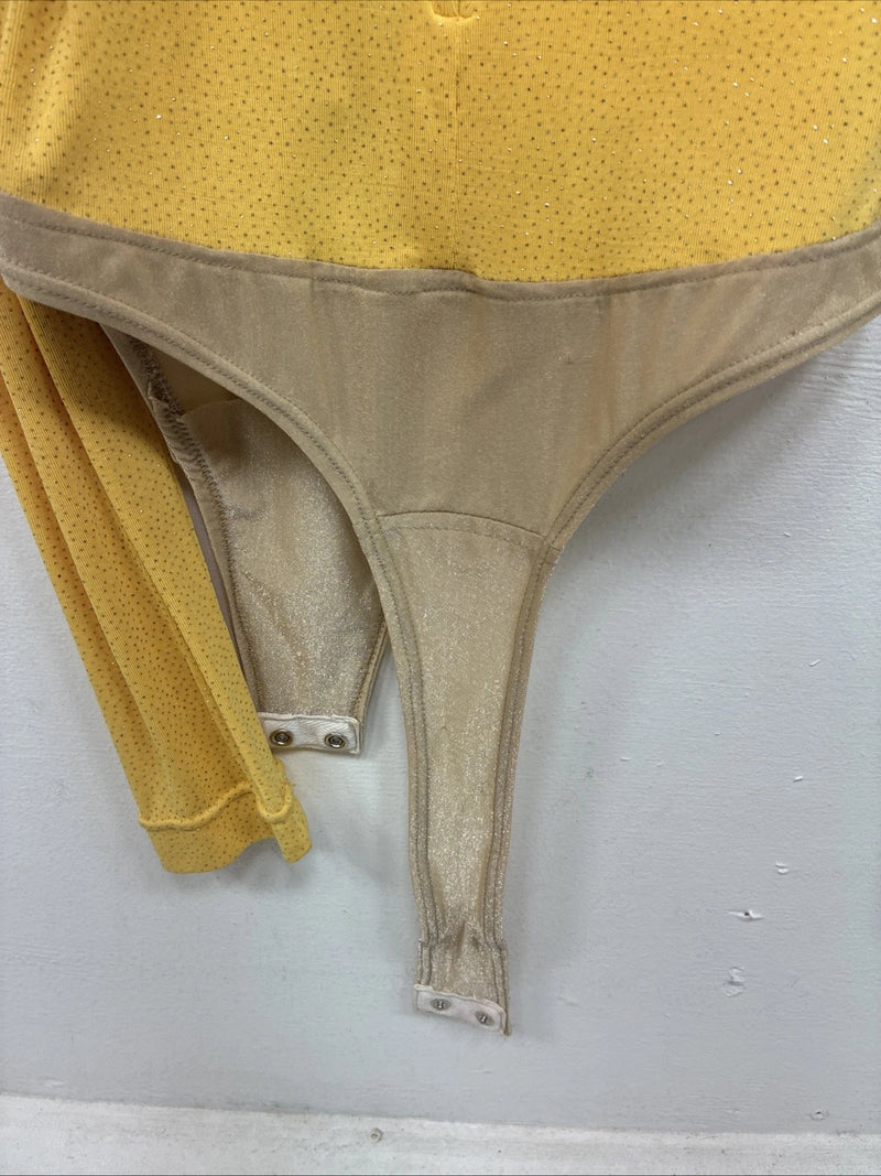 New Dressed To Win Yellow Half Zip Long Sleeve Showing Bodysuit Medium TT-43