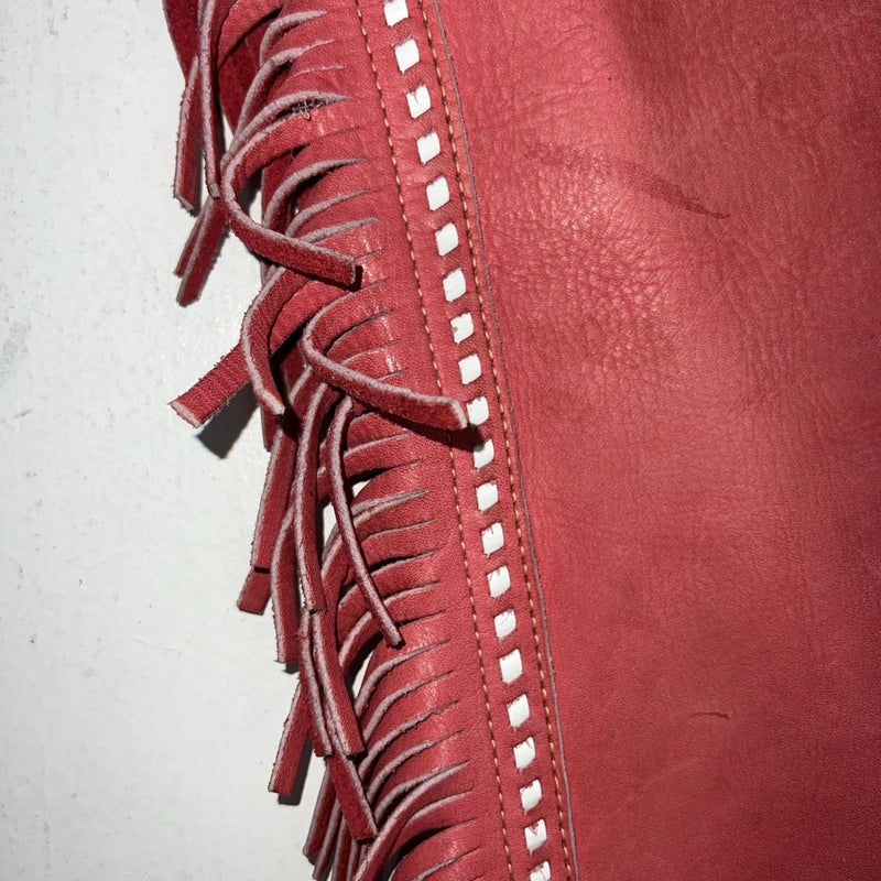 NOS Red Chap-Parel Show Chaps With Fringe Adjustable Waist 38” I-74
