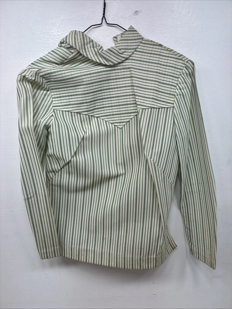 New Women’s Texas Togs Green Stripe Long Sleeve Zip Up Show Shirt Size 32 3B-4