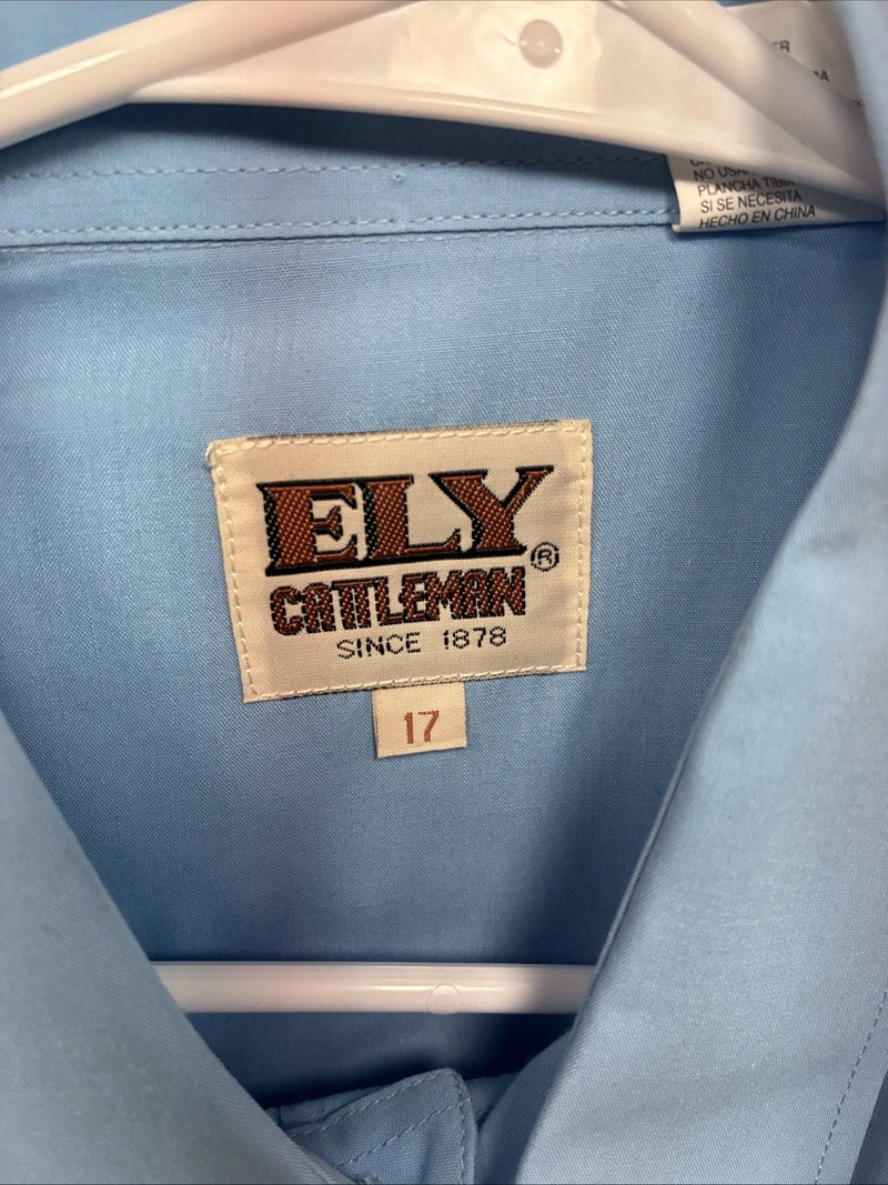 New Men’s ELY Cattleman Blue Someone Short Sleeve Pearl Snap 17 XL O-28