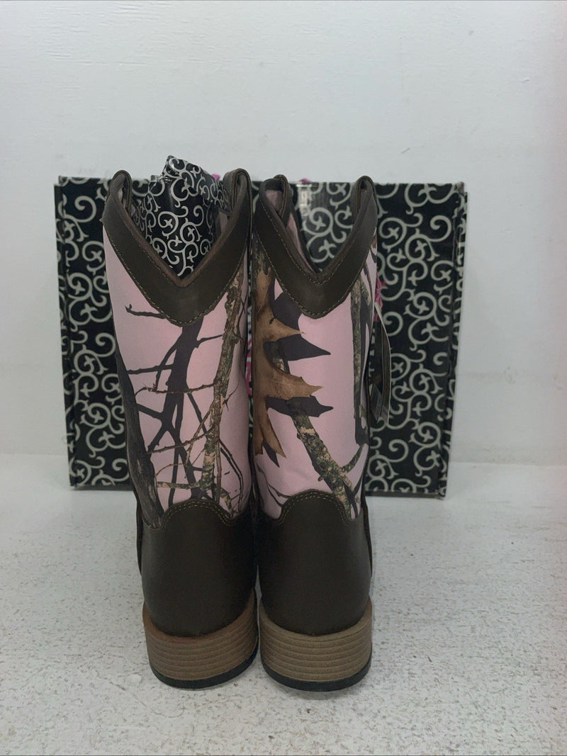 New Youth Brown With Pink Camo Blazin Roxx Cowboy Boots. 4472202 4. 2-90