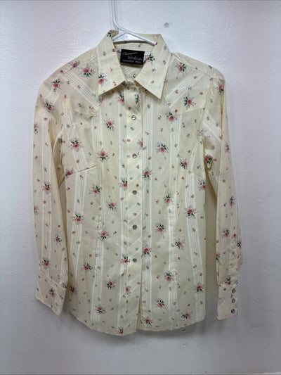 New Women’s Champion Western Yellow Floral Long Sleeve Pearl Snap 14 II-13