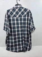 New Men’s ELY Cattleman Blue Tan Flannel Short Sleeve Pearl Snap 4XL E-68