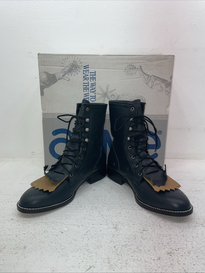 New Men’s Navy Lace Up Acme Cowboy Boots. C 4016 8 M. 4-115