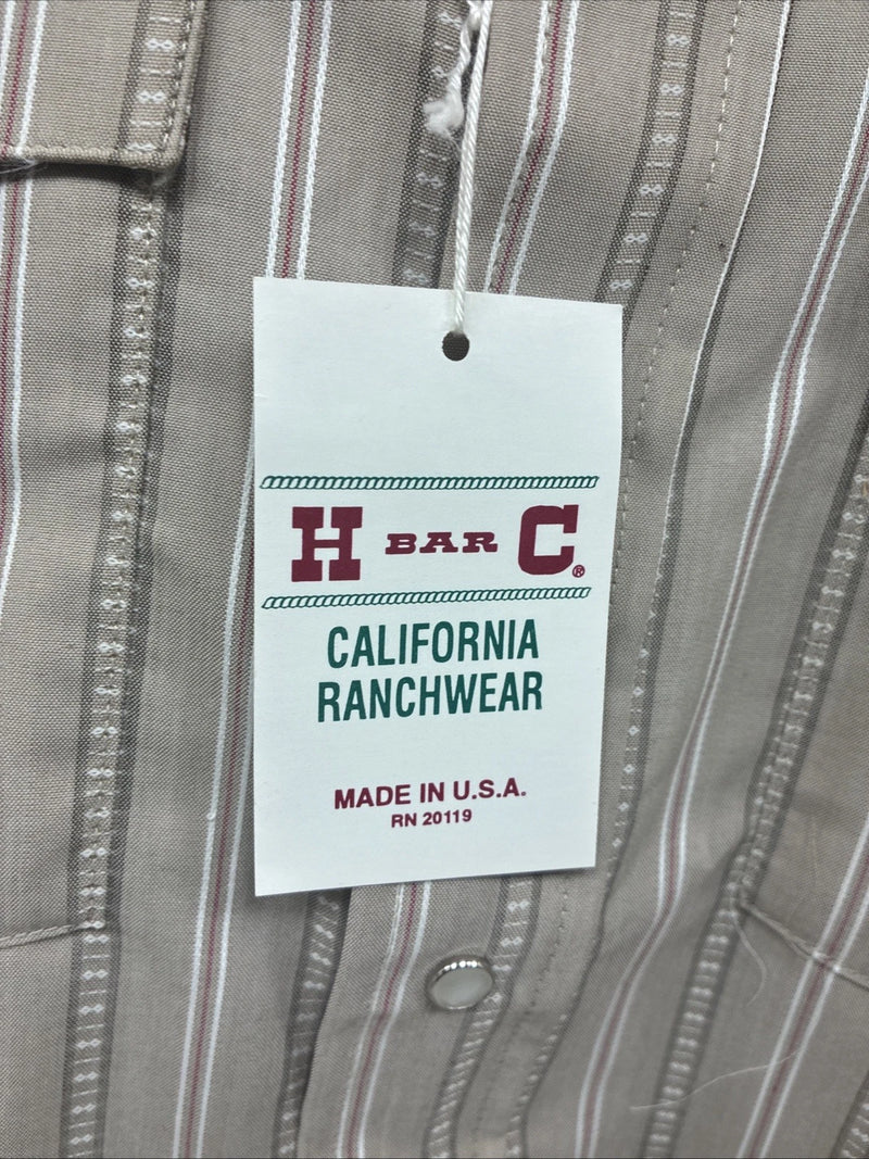 New Men’s H Bar C Brown Stripe long Sleeve Pearl Snap 15.5 Medium T-74