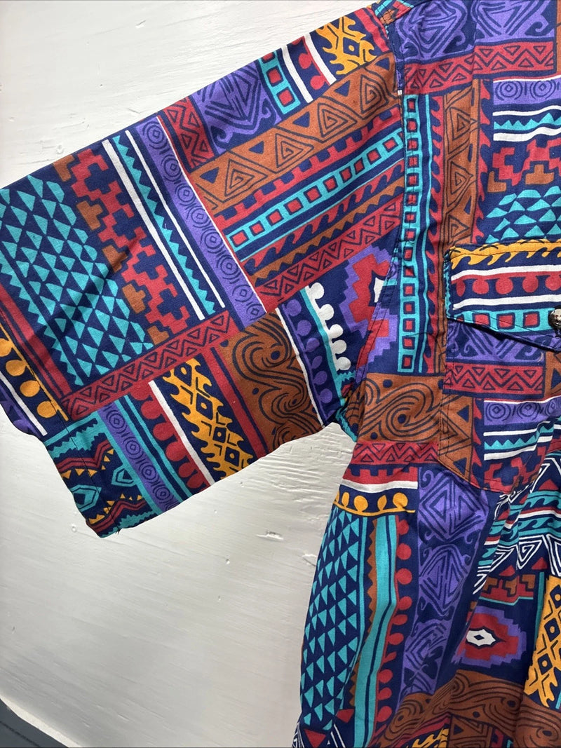 New Men’s San Angelo Multicolor Design Short Sleeve Bottom Up Large AA-60