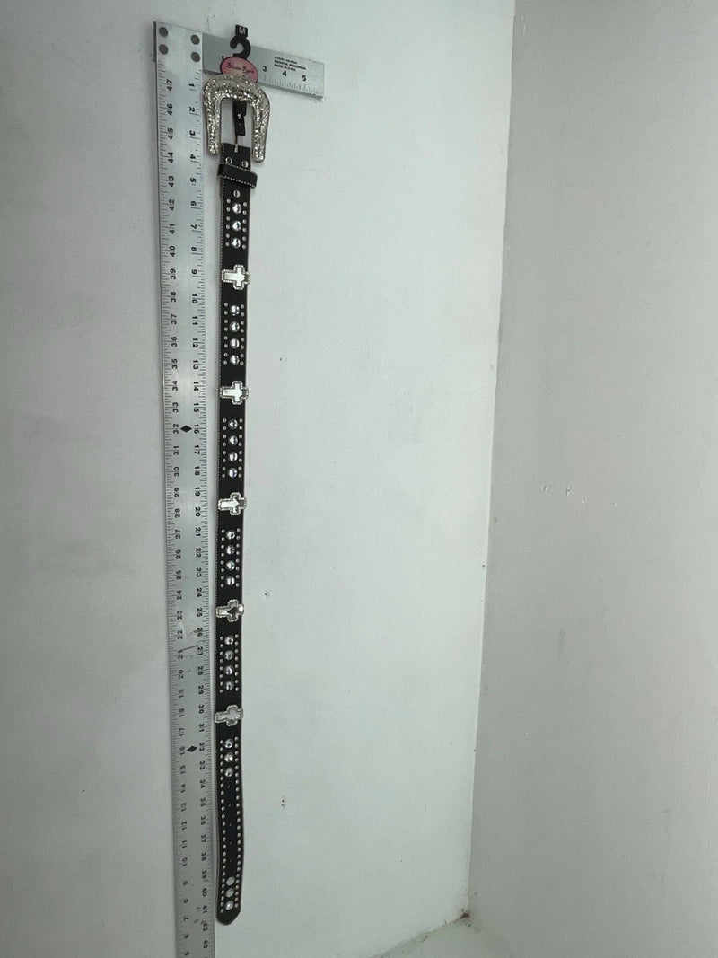New Black Genuine Leather Blazin Roxx Silver Bling Cross M Belt #N3510401 Z-76