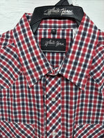 New Men’s White Horse Red Plaid Long Sleeve Pearl Snap XL J-25