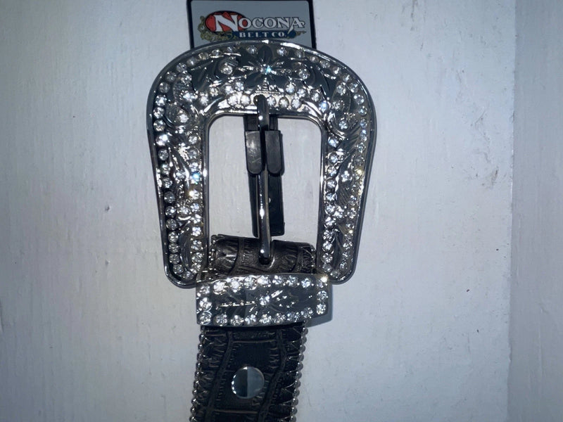 New Black Genuine Leather Nocona Silver Bling XL Belt #N3489201 NN-118
