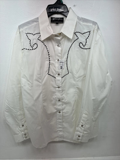 New Women’s White Horse Cream Designed Long Sleeve Pearl Snap XL DD-109
