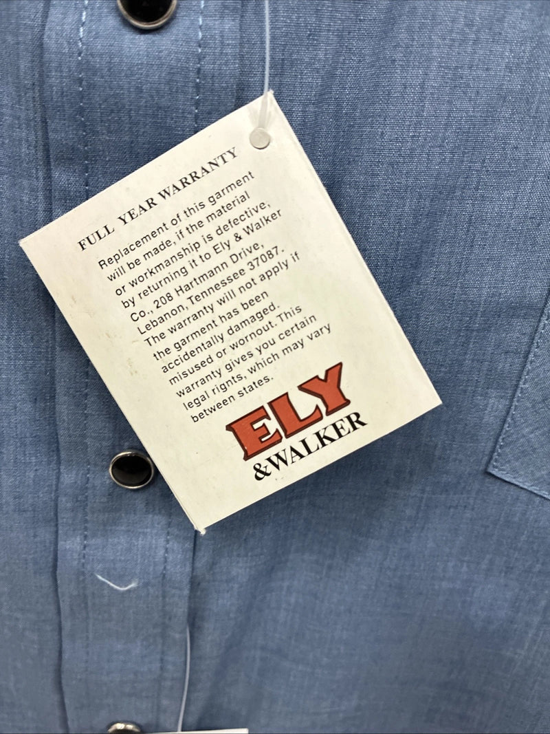 New Men’s ELY Cattleman Blue Embroidered Short Sleeve Pearl Snap 2XL F-82