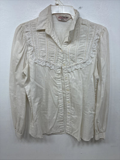 New Women’s Stage West White Pearl Long Sleeve Button Up Size Medium YY-75