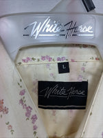 New Women’s White Horse Yellow Floral Short Sleeve Pearl Snap Large II-95