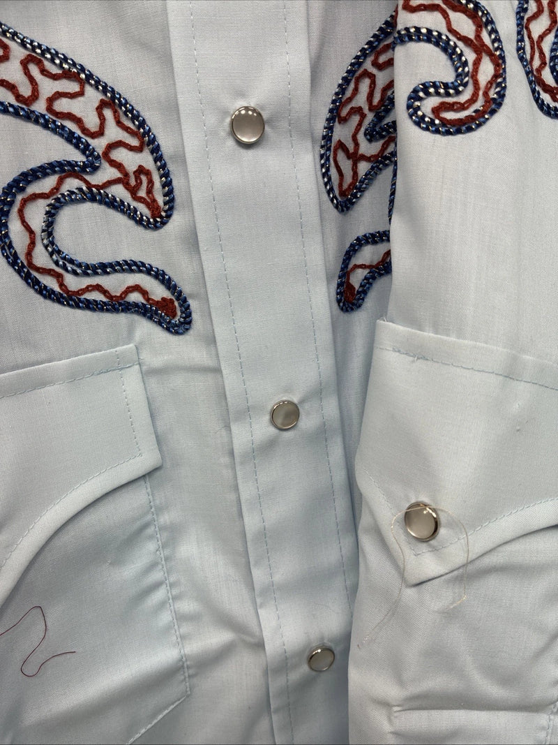 New Women’s Champion Western Blue Design Long Sleeve Pearl Snap 14 MM-40