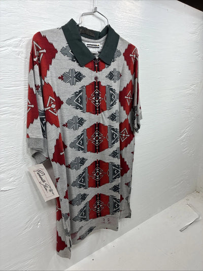 New Men’s Panhandle Slim Gray Red Western Design Short Sleeve Polo Medium K-73