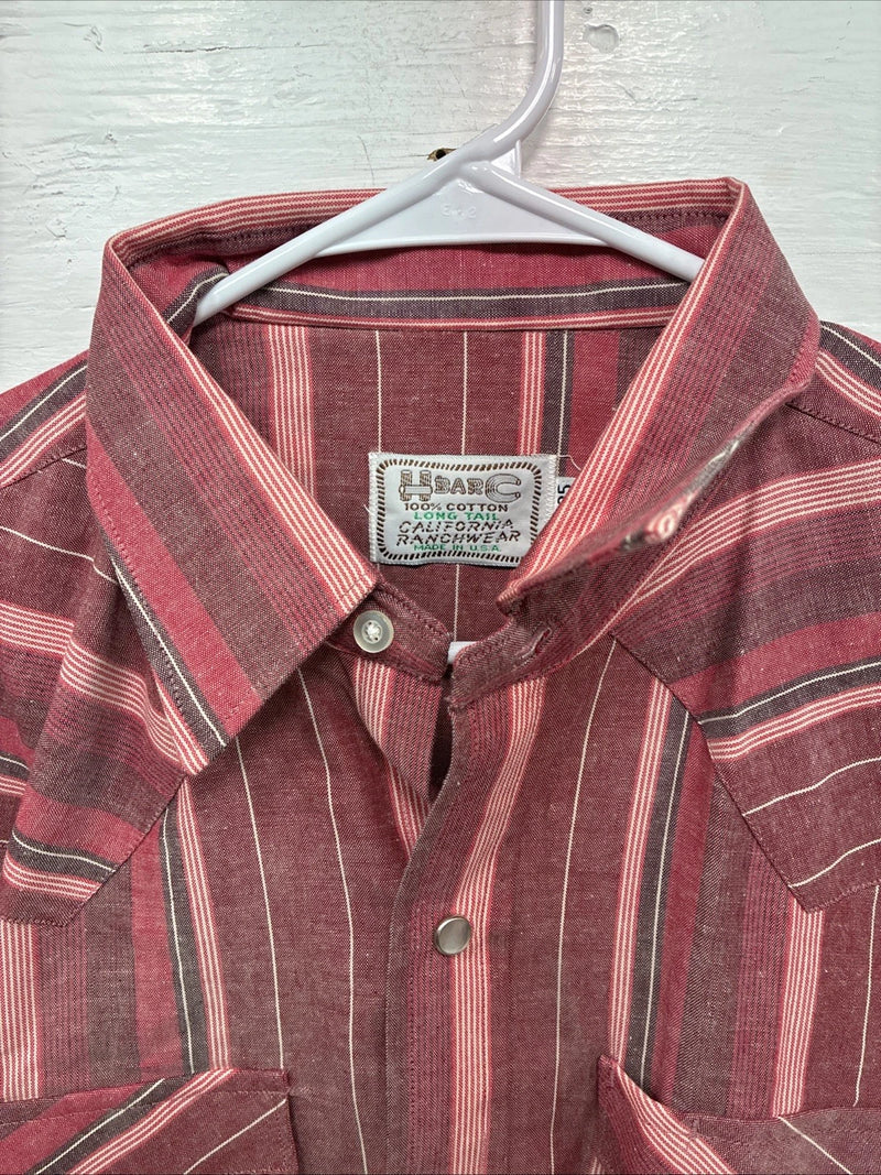 New Men’s H Bar C Pink Stripe Long Sleeve Pearl Snap Large X-54
