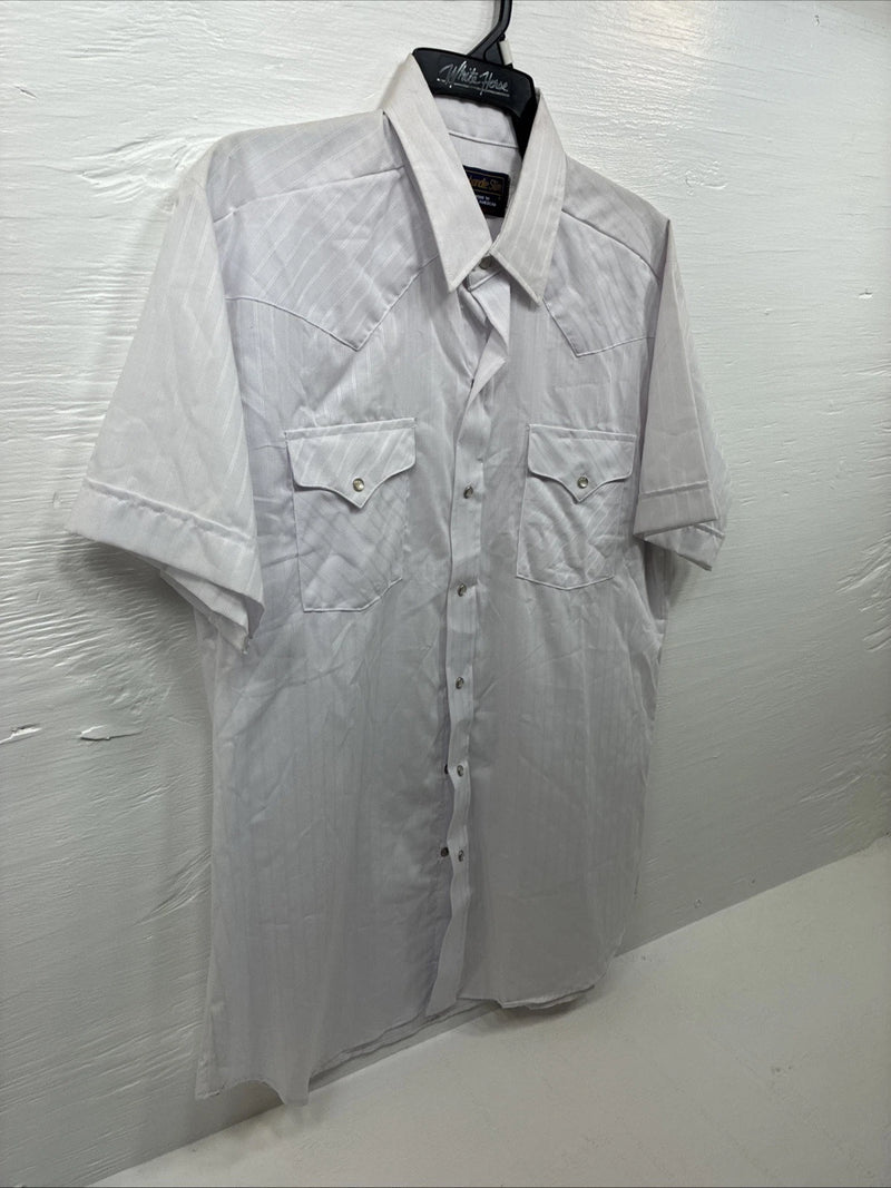 New Men’s Panhandle Slim White Short Sleeve Pearl Snap 16 Large E-70