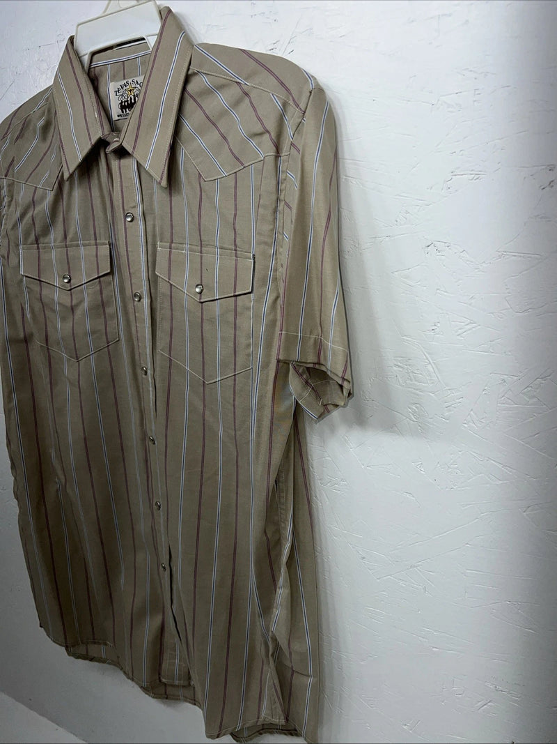 New Men’s Brown Texas Sage Pearl Snap Short Sleeve Shirt. 16.5 L P-43