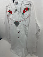 New Men’s ELY diamond White Rose Long Sleeve Pearl Snap 3XL F-53
