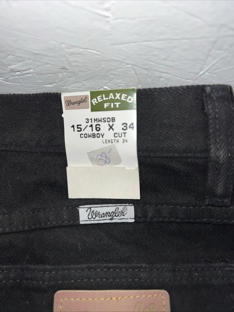 New Men’s Black Cowboy Cut Wrangler Relaxed Fit Denim Jeans. 15/16x34 I-9