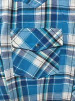 New Women’s Cumberland Blue Plaid Long Sleeve Pearl Snap XL GG-63