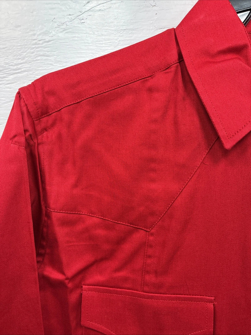New Men’s White Horse Western Red Long Sleeve Pearl Snap Medium V-13  
