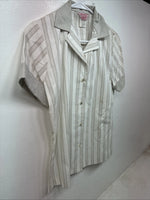New Women’s H Bar C Gray White Stripe Short Sleeve Button Up Size 30 TT-55