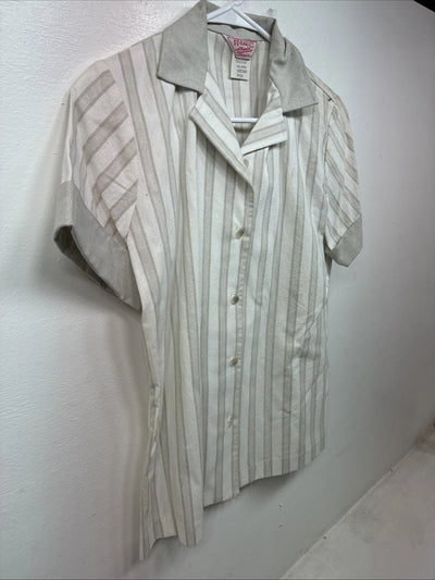 New Women’s H Bar C Gray White Stripe Short Sleeve Button Up Size 30 TT-55