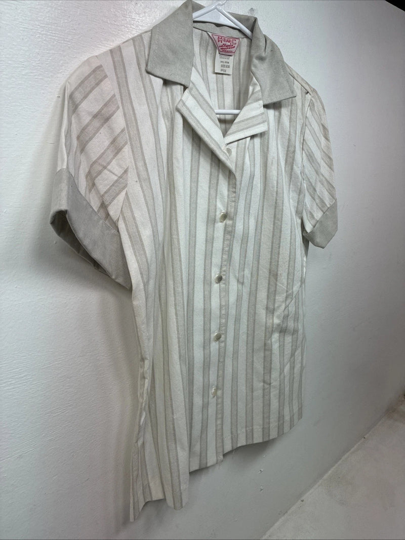 New Women’s H Bar C Gray White Stripe Short Sleeve Button Up Size 30 TT-55
