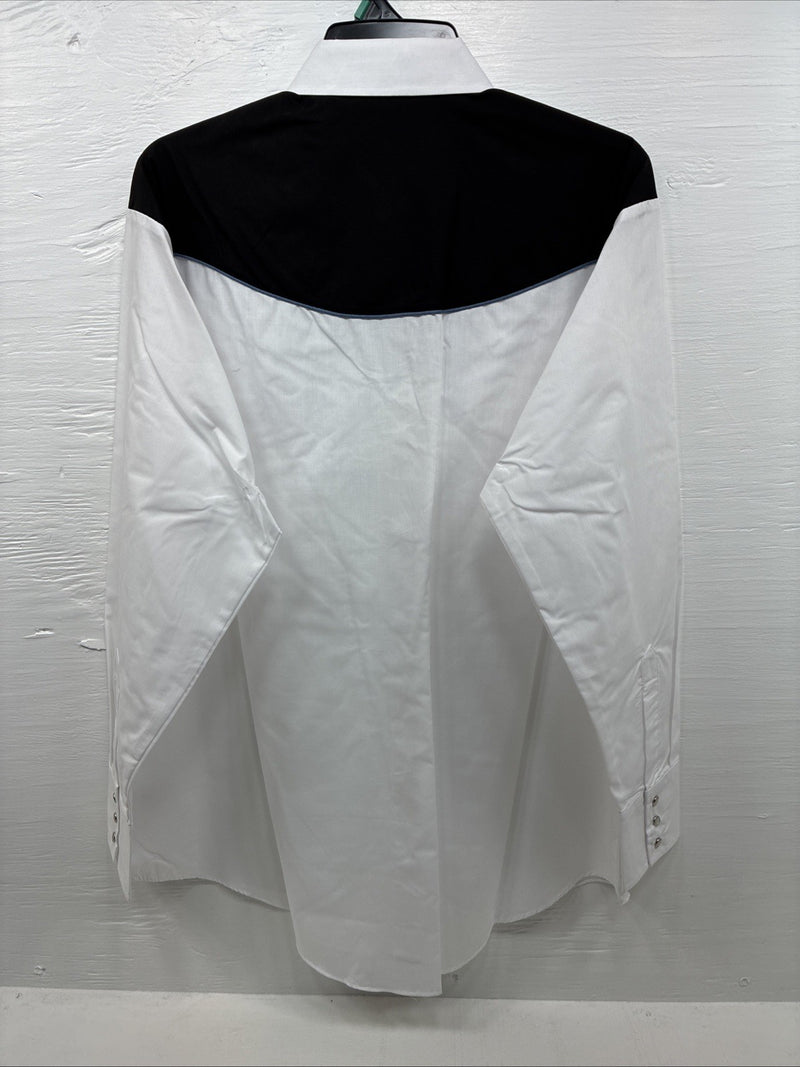 New Men’s ELY Cattleman White Black Embroidered Long Sleeve Pearl Snap XL H-65